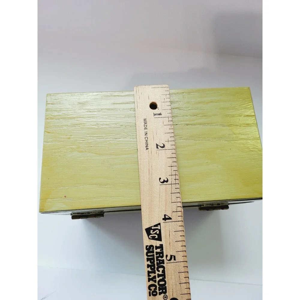 Vintage Wooden Recipe Storage Box Green Rustic Hinged Keepsake Chest 6.5in